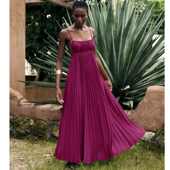 Purple Pleated Maxi Babydoll Dress Open Back Flowy Skirt Tie Straps - Picture 1 of 10